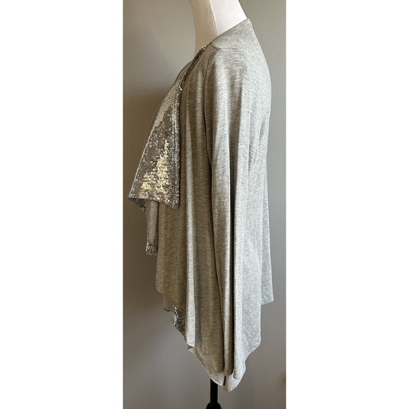 Kische Open Front Gray Cardigan Size Small Draped Front Sequin Collar Tunic - Picture 3 of 7